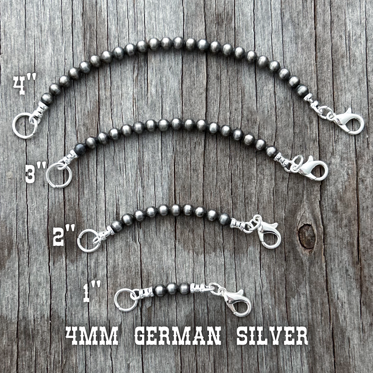 German Silver Navajo Style Pearl Necklace Extenders ~ 4mm Beads