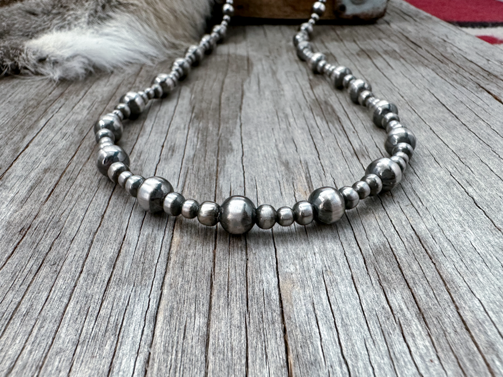 Navajo Pearl Handmade 4, 5, and 8mm Necklace ~ German Silver beads