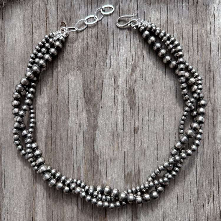 Navajo Pearl Handmade Necklace with 5, 6, and 8mm German Silver