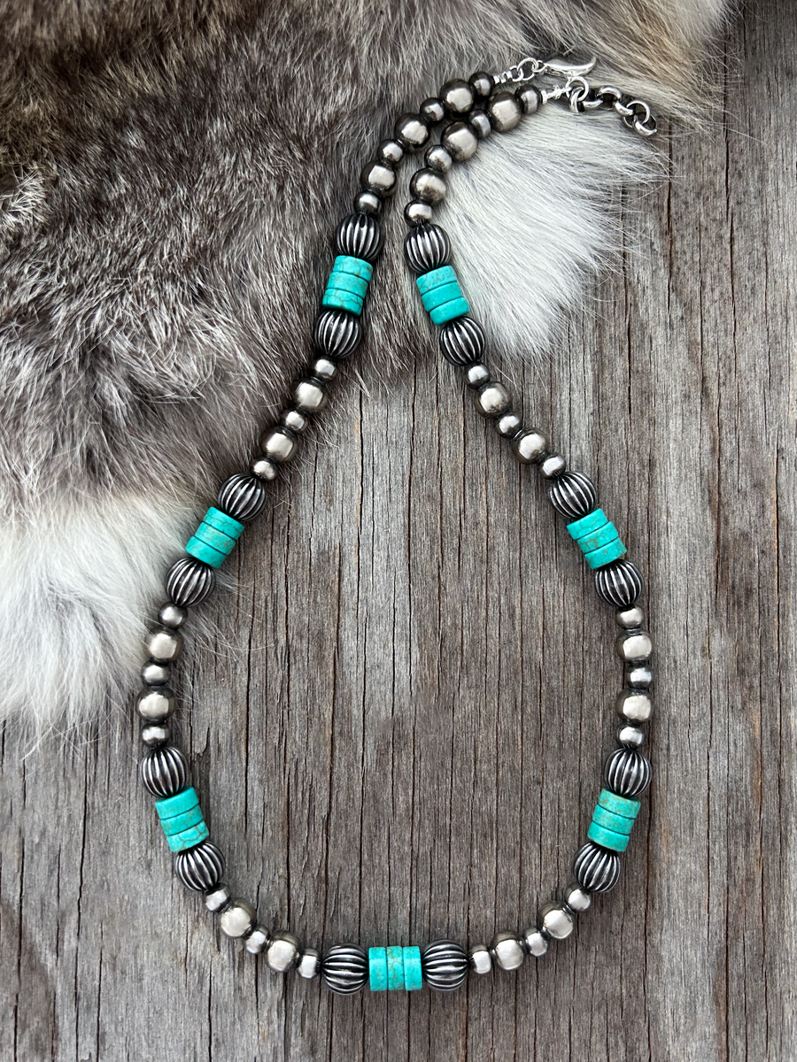 Navajo Pearl Handmade Necklace ~ Turquoise and Pumpkin Beads