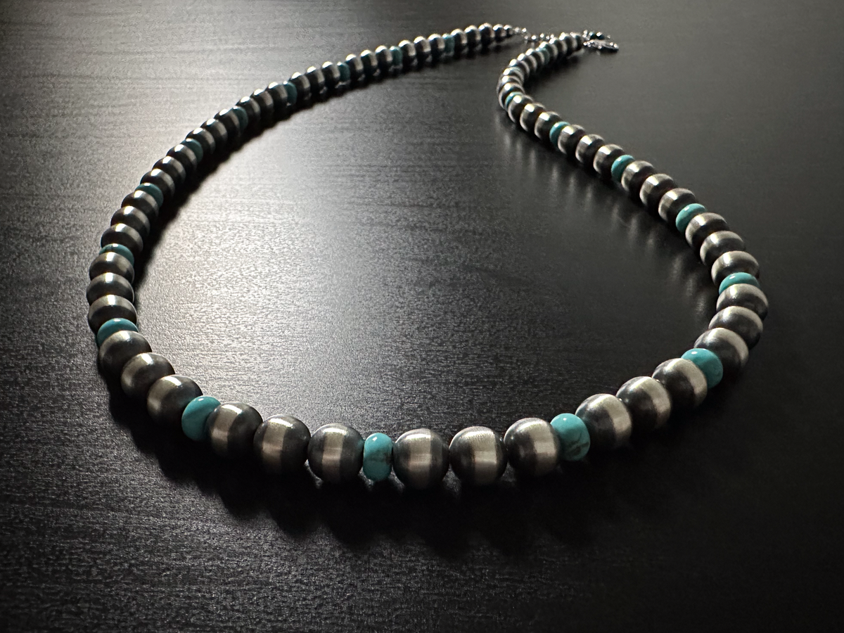 Handmade Sterling Silver Navajo Pearl & Turquoise Necklace