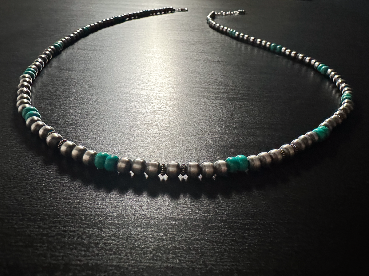 Handmade Sterling Silver Navajo Pearl & Turquoise Necklace
