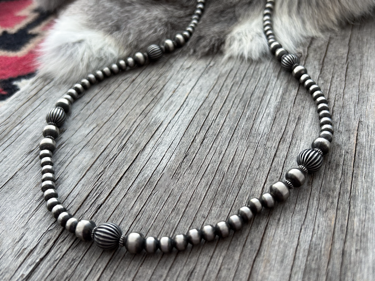 Navajo Pearl Necklace with 6 and 8mm German Silver beads and Mini