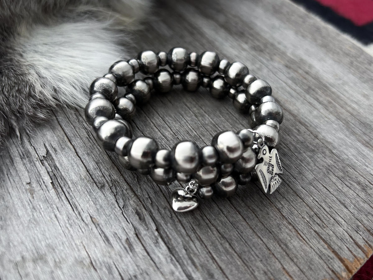 Navajo Pearl Handmade 2 Row Wrap Bracelet ~ 6 & 10mm German Silver