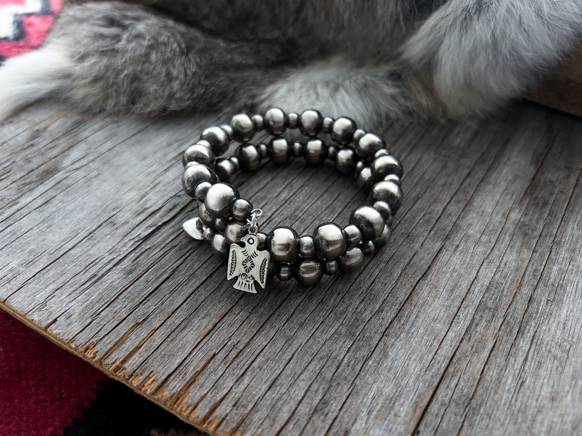 Navajo Pearl Handmade 2 Row Wrap Bracelet ~ 6 & 10mm German Silver