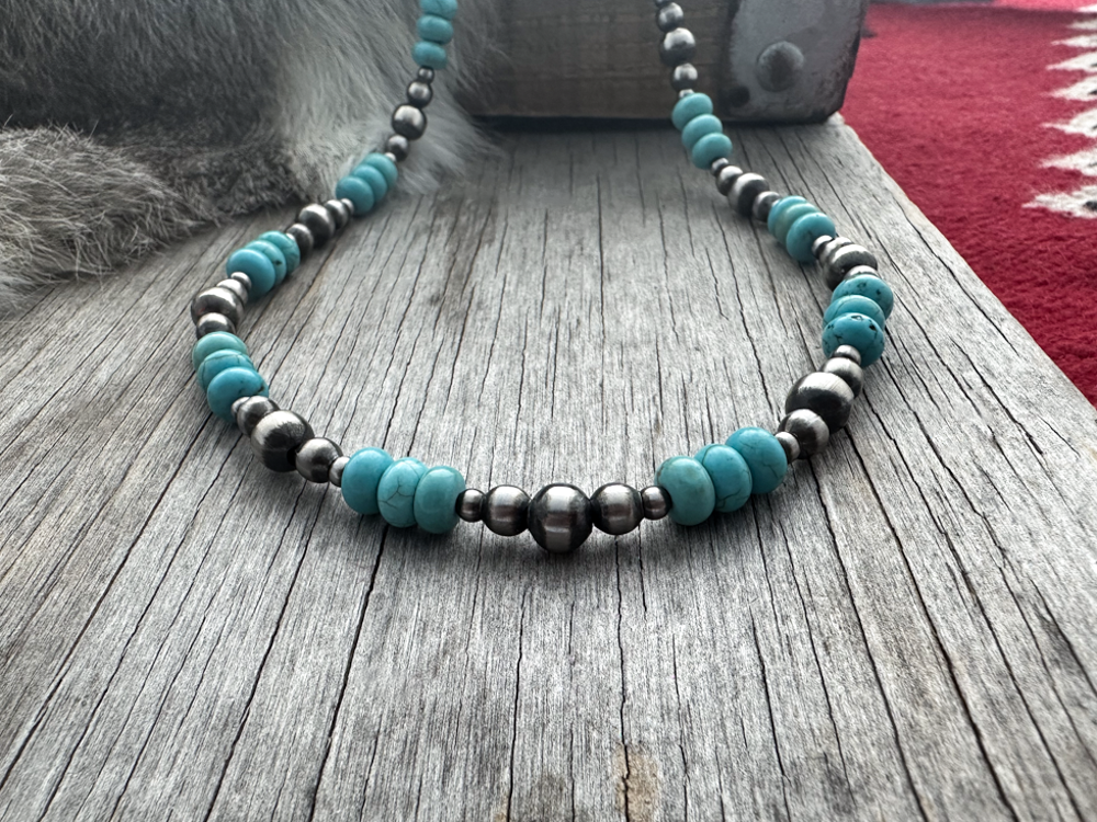 Navajo Pearl Handmade Necklace with 4, 6, and 8mm German Silver