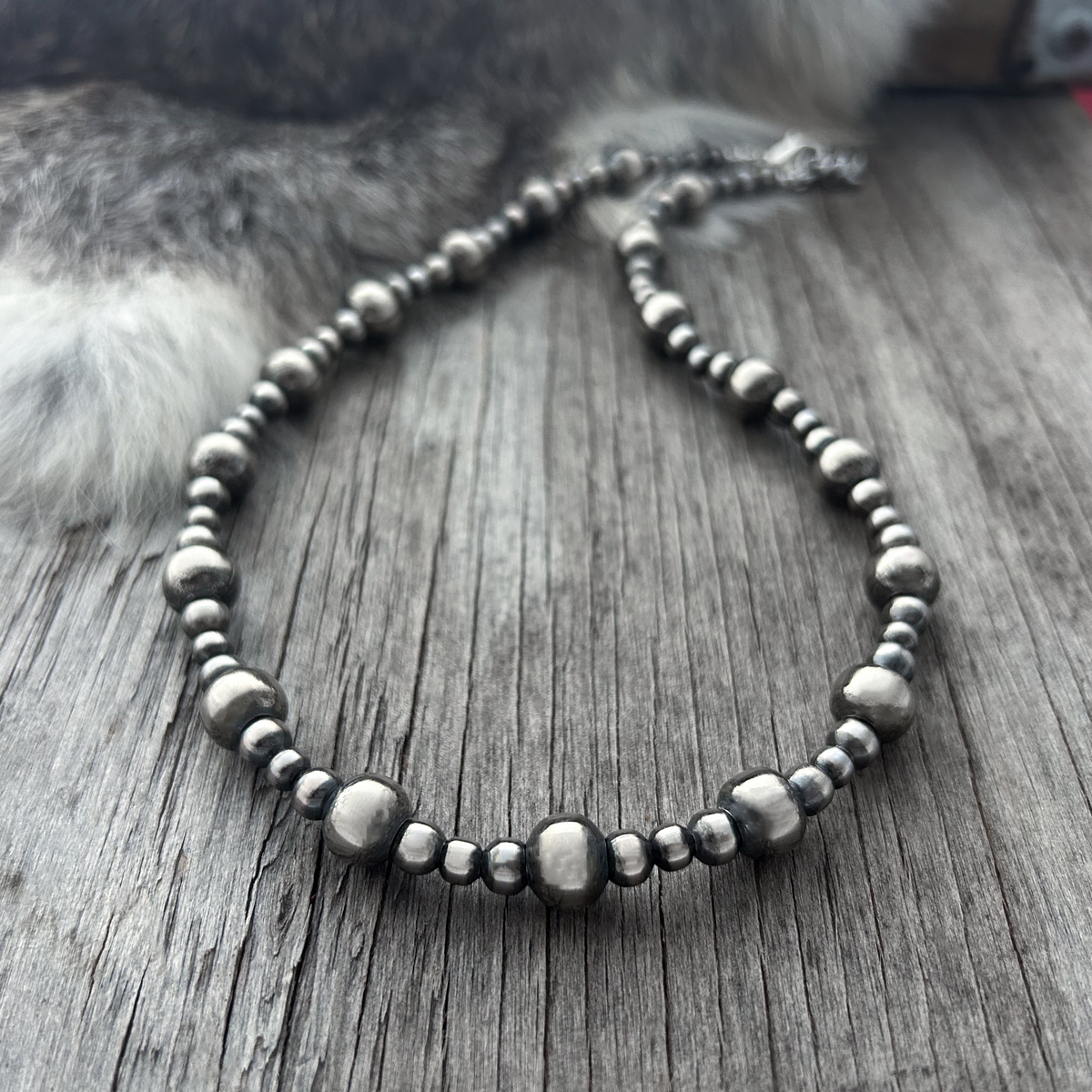 Navajo Pearl Handmade Necklace with 5, 6 and 10mm German Silver