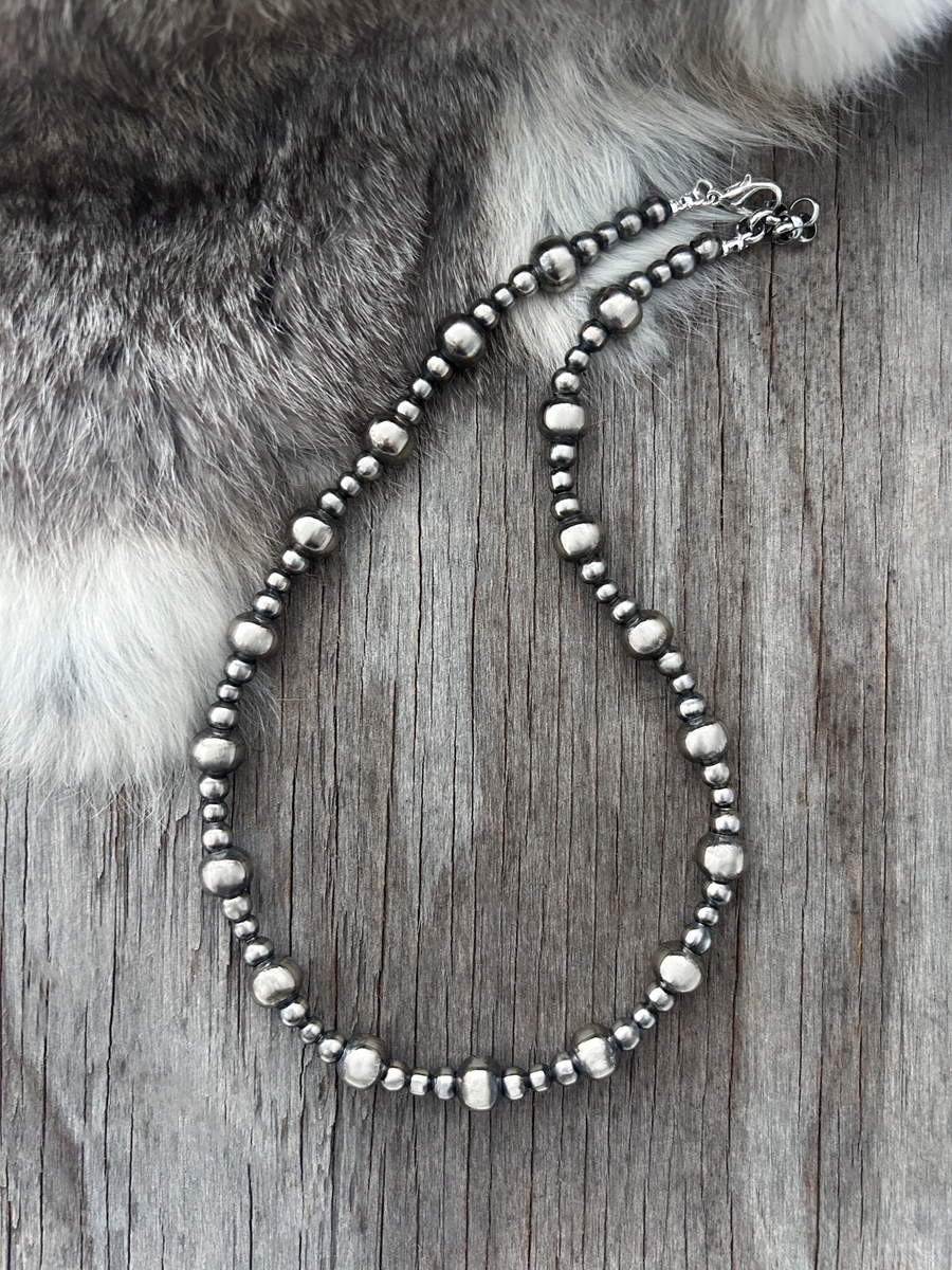 Navajo Pearl Handmade Necklace with 5, 6 and 10mm German Silver