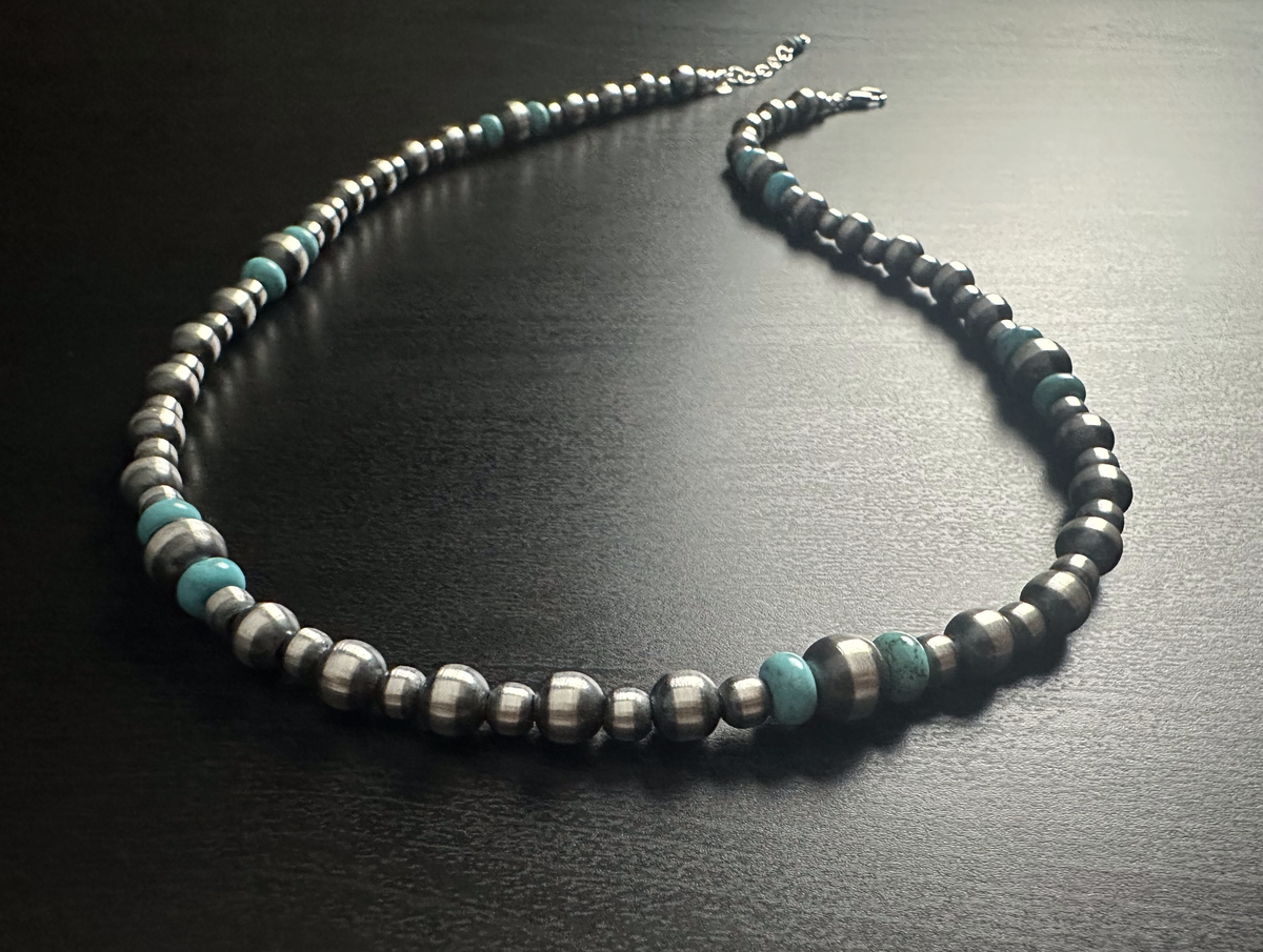 Handmade Sterling Silver Navajo Pearl & Turquoise Necklace