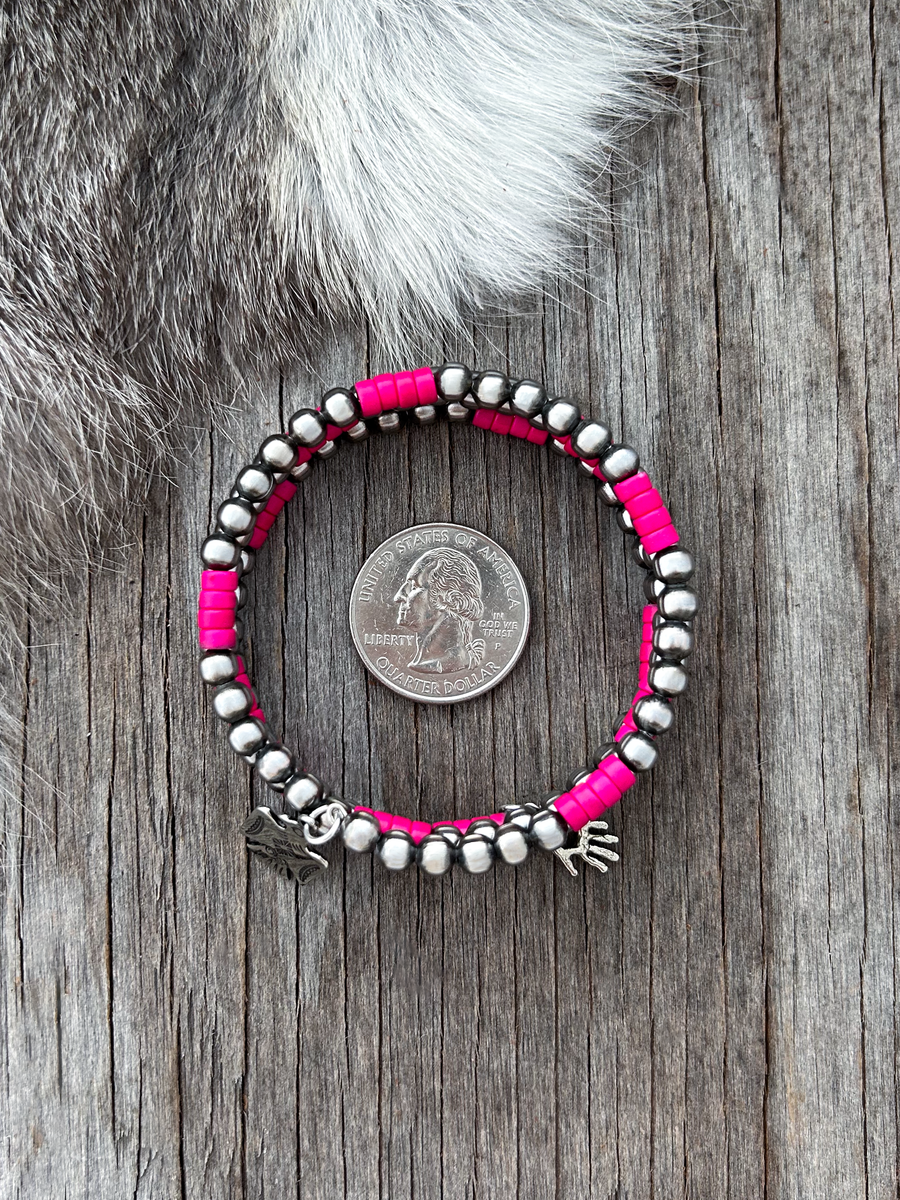 Navajo Pearl Handmade All 5mm Three Row Wrap Bracelet ~ Pink