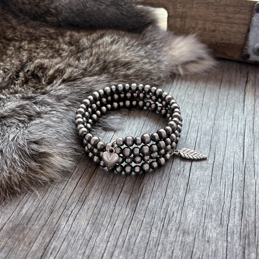 ランバ・ラルSILVER925 NAVAJO PEARL BRACELET Navajo Pearl Handmade 3 Row Wrap Bracelet 5 & 6mm German Silver