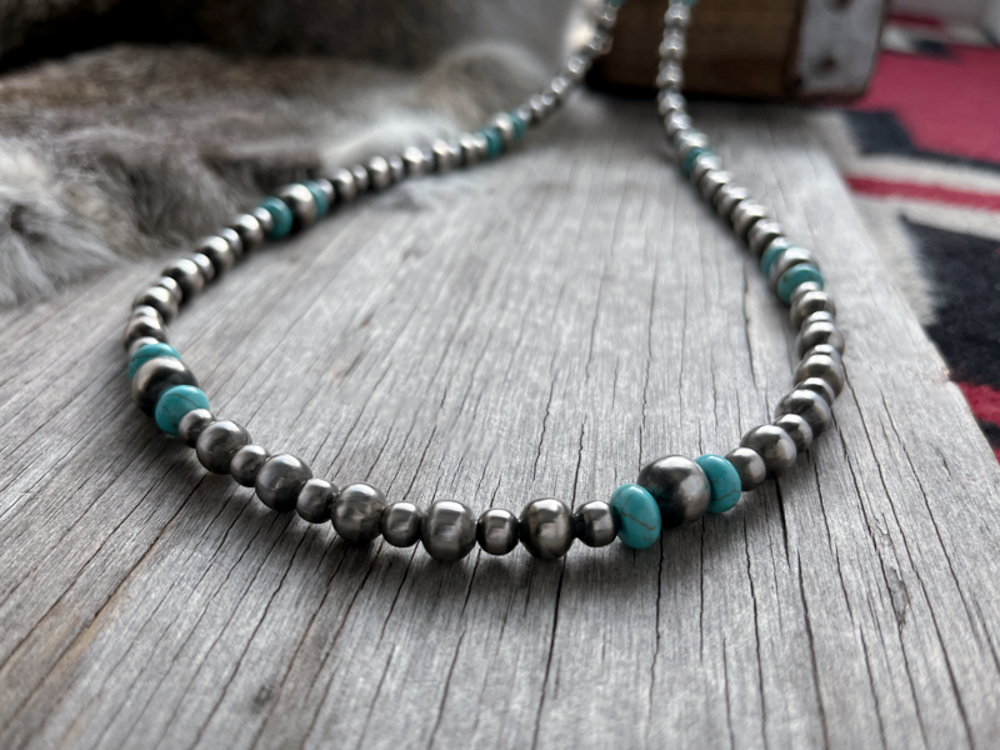 Navajo Pearl Handmade Necklace with 6, 8, and 10mm German Silver