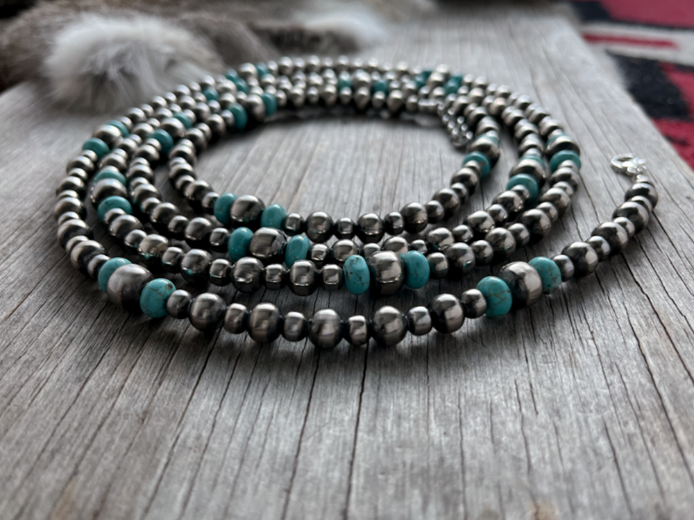 Navajo Pearl Handmade Necklace with 6, 8, and 10mm German Silver