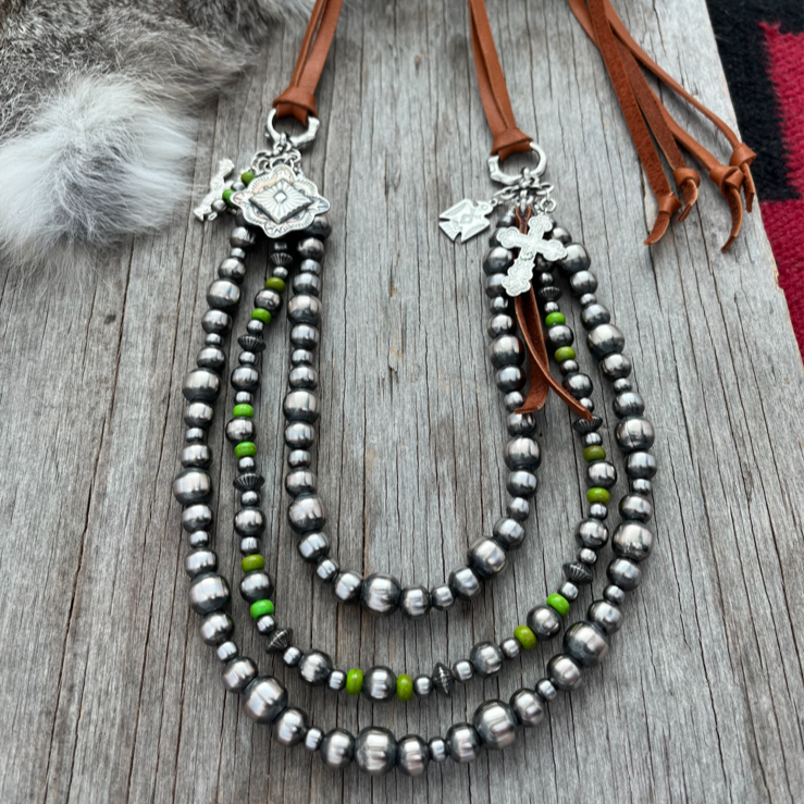Navajo Pearl Handmade 3 Strand Necklace with German Silver beads