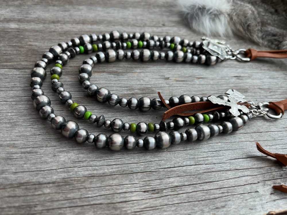 Navajo Pearl Handmade 3 Strand Necklace with German Silver beads