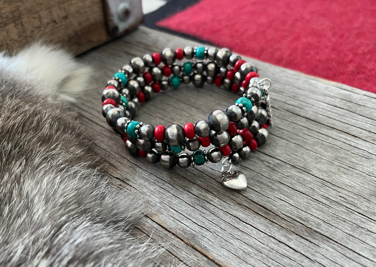 アクセサリー NavajoPearl Bracelet Navajo Pearl Handmade Bracelet with Turquoise, Coral Acai, and