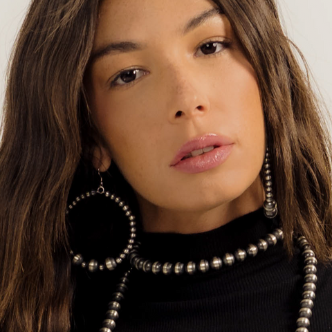 Handmade Sterling Silver Navajo Pearl Hoop Earrings ~ 5mm and 10mm ~ Striking Design!