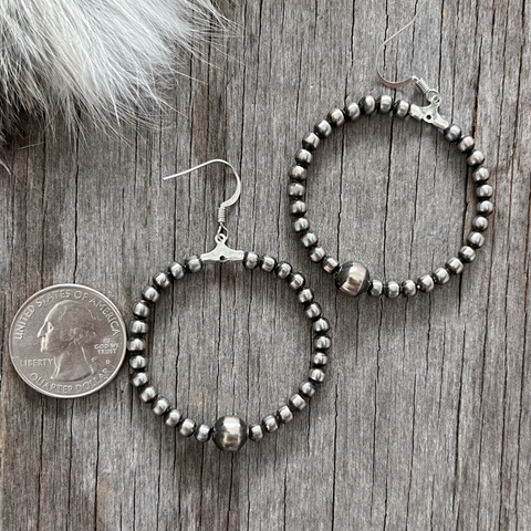 Navajo Pearl Handmade Medium size Hoop Earrings ~ 4 & 8mm German Silver beads!