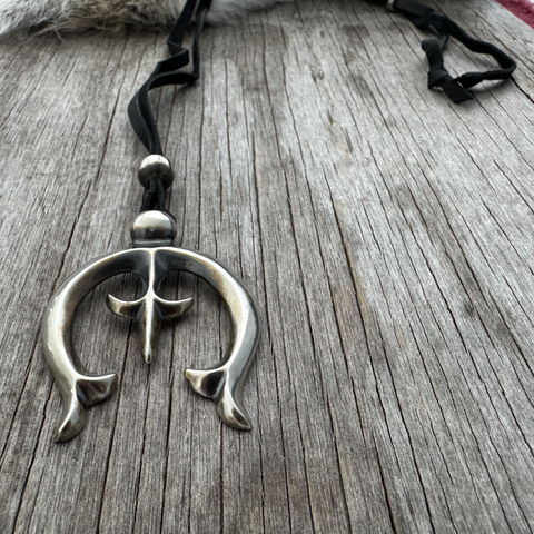 Gorgeous Sterling Silver Sand-Cast Style Naja Pendant on Black Leather ~ Adjustable!