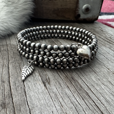 Navajo Pearl Handmade All 4mm Three Row Wrap Bracelet ~ German Silver beads!