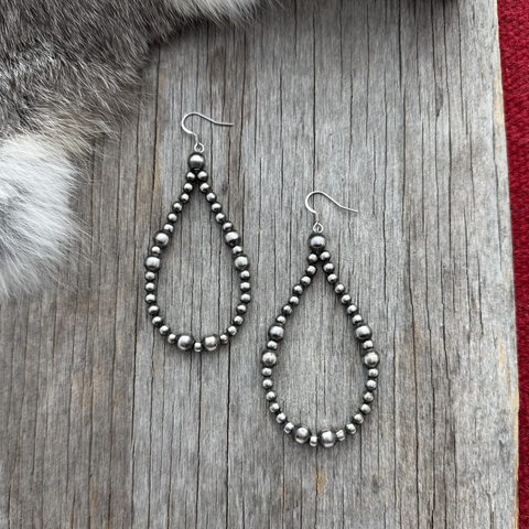 Navajo Pearl Handmade 4 & 6mm Dramatic Tear Drop Style Earrings ~ German Silver beads!