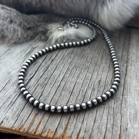 Navajo Pearl Handmade Necklace ~ All 5mm German Silver beads ~ Choose Length ~ From Choker to Extra Long!
