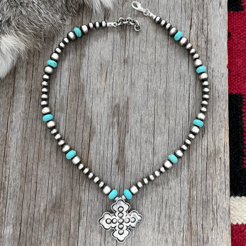 Santa Fe Style Pendant ~ Navajo Pearl German Silver Necklace!