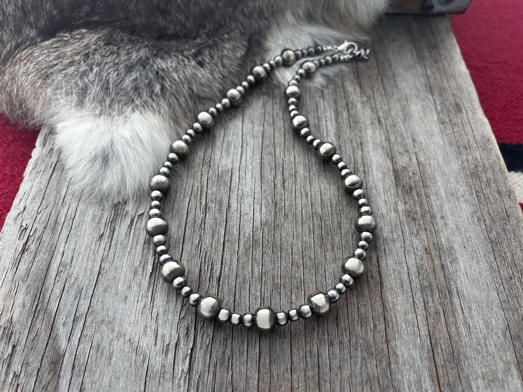 Navajo Pearl Handmade Necklace with 5, 6 and 10mm German Silver Navajo Pearl Handmade Necklace with 5, 6 and 10mm German Silver