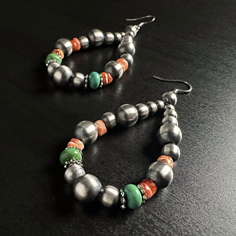 Handmade Sterling Silver Navajo Pearl Earrings ~ Colorful Southwestern Teardrop Style!