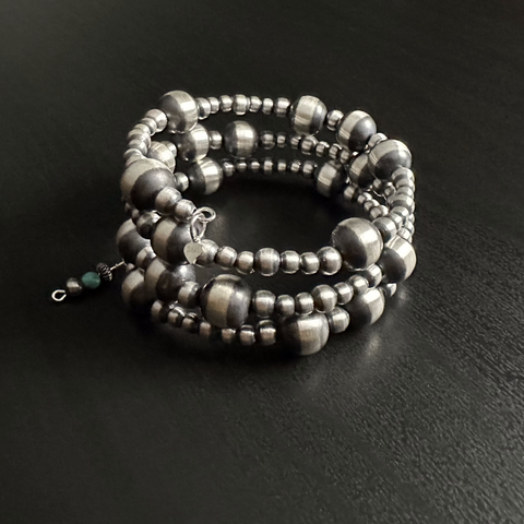 Handmade Sterling Silver Navajo Pearl Wrap Bracelet ~ 4, 5, and 10mm beads ~ Stunning Design!