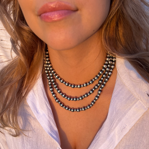 Handmade Sterling Silver Navajo Pearl Necklace ~ 6 & 8mm pearls ~ Choose Length ~ Beautiful Strand!