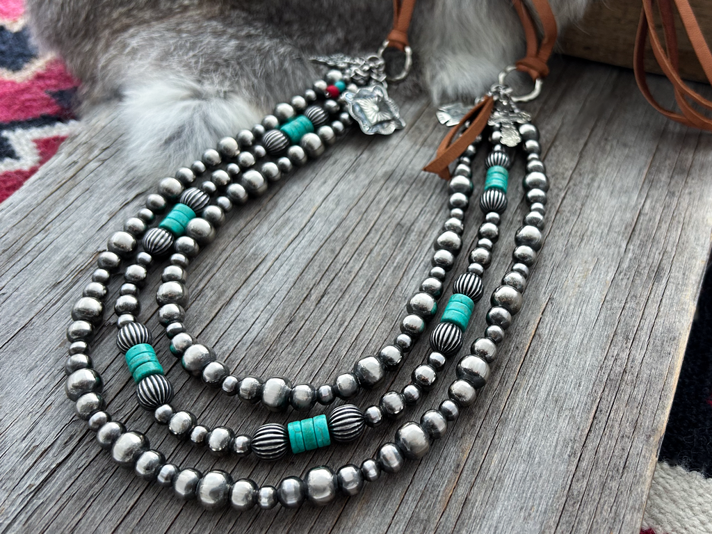 Navajo Pearl Handmade 3 Strand Necklace ~ 5, 6 and 8mm German Navajo Pearl Handmade 3 Strand Necklace ~ 5, 6 and 8mm German