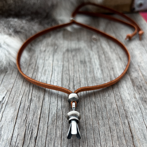 Squash Blossom Pendant Cast in Sterling On Soft  Leather ~ Adjustable!