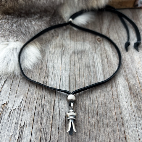 Squash Blossom Pendant Cast in Sterling On Soft Black Leather ~ Adjustable!