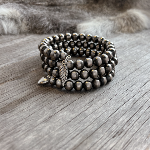 Navajo Pearl Handmade All 8mm Wrap Bracelet ~ German Silver beads!