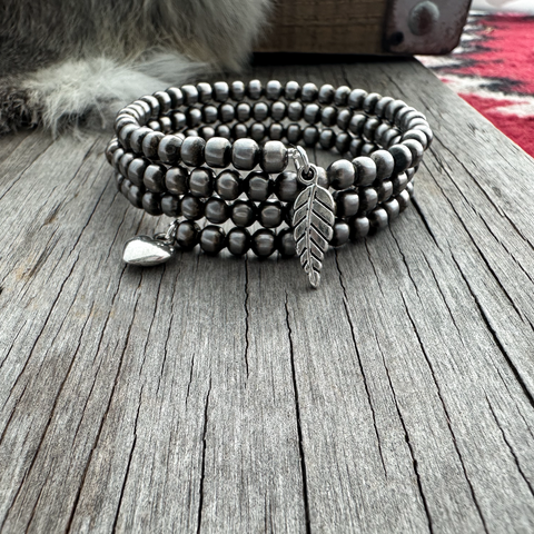 Navajo Pearl Handmade Three Row Bracelet with 5mm German Silver beads ~ Memory Wire!
