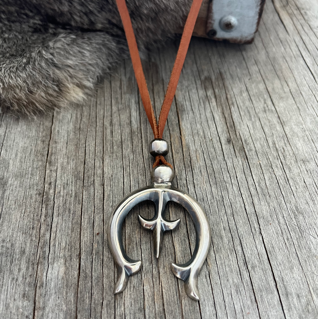 Gorgeous Sterling Silver Sand-Cast Style Naja Pendant on Brown Gorgeous Sterling Silver Sand-Cast Style Naja Pendant on Brown