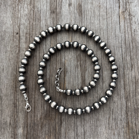 Navajo Pearl Handmade Necklace with 5 & 10mm German Silver beads ~ Choose Length!
