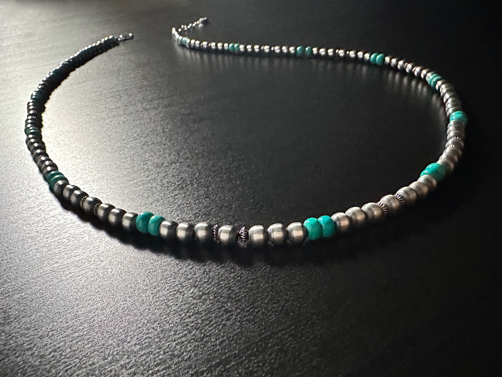 Handmade Sterling Silver Navajo Pearl & Turquoise Necklace Handmade Sterling Silver Navajo Pearl & Turquoise Necklace