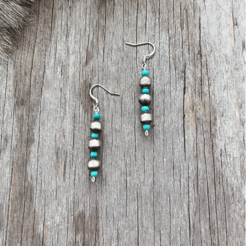 Navajo Pearl Handmade Turquoise Drop Earrings ~ German Silver beads