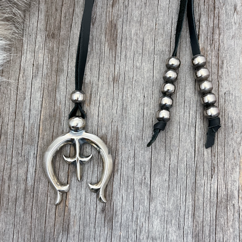 Sterling Silver Naja Pendant on Black Leather ~ Lariat ~ Southwestern Gem!
