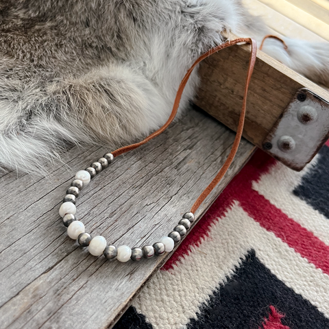 Navajo Pearl Handmade Leather Choker ~ Adjustable ~ Soft High Quality Leather ~ German Silver beads!