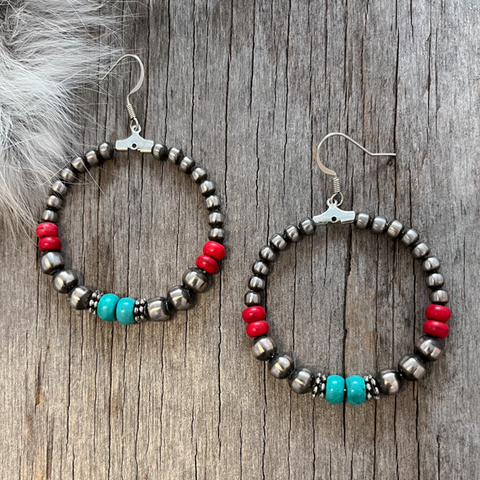 Navajo Pearl Handmade Hoop Earrings ~  German Silver beads ~ Southwestern Classics!