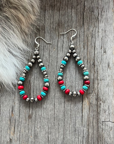 Navajo Pearl Handmade Colorful Petite Teardrop German Silver Earrings ~ Southwestern Desert Colors!
