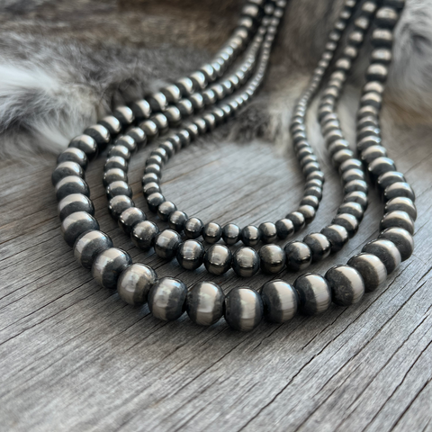Navajo Pearl Handmade Luxurious 3-Strand Necklace ~ Choose Length ~ Made with 6, 8, & 10mm German Silver beads!