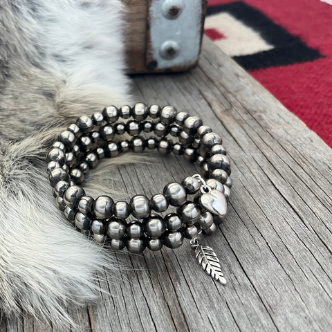 Navajo Pearl Handmade 6 and 8mm 3-Row Bracelet ~ One Size Fits All ~ German Silver beads