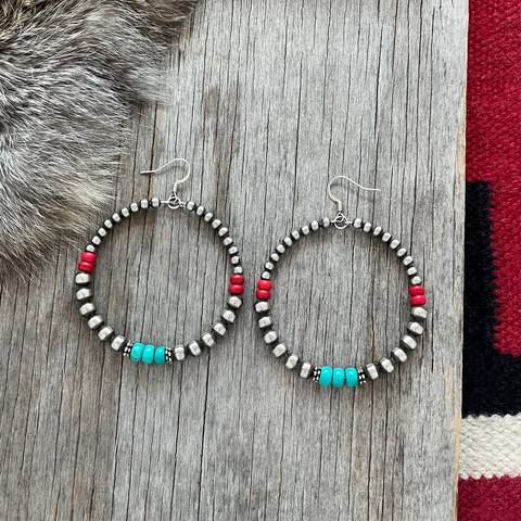 Navajo Pearl Handmade Hoop Earrings ~ Southwestern Classics ~ German Silver beads!