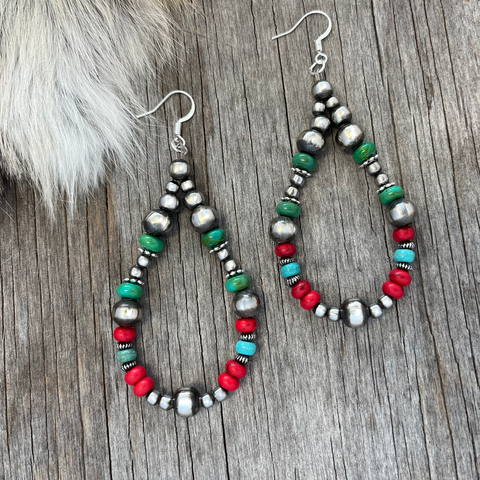 Navajo Pearl Handmade Teardrop Earrings ~ German Silver beads ~ Desert Gypsy Design!