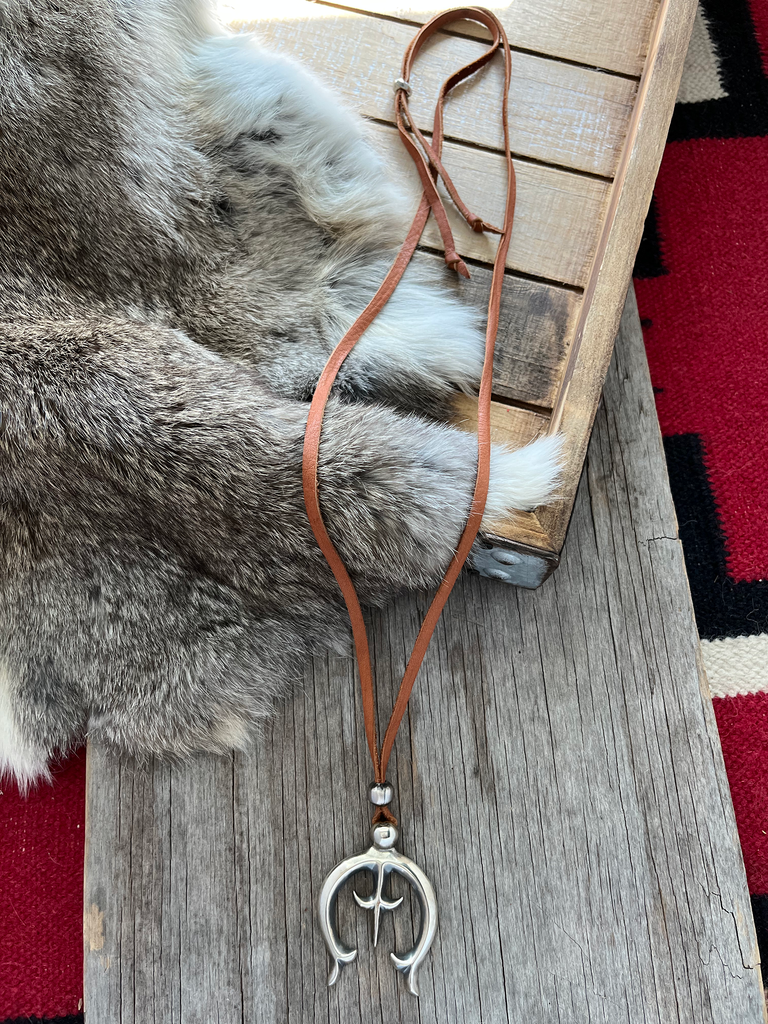 Gorgeous Sterling Silver Sand-Cast Style Naja Pendant on Brown Gorgeous Sterling Silver Sand-Cast Style Naja Pendant on Brown