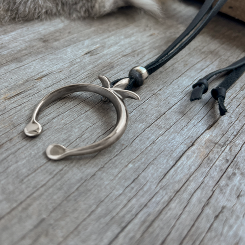 Naja Pendant White Bronze/Sterling Silver on Black Leather ~ Adjustable!